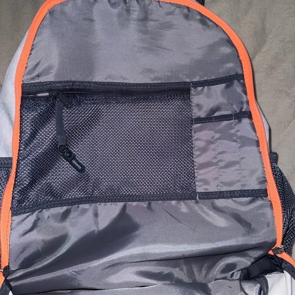 adidas Light Gray Backpack with Teal Accents and Orange Zippers - Picture 4 of 7